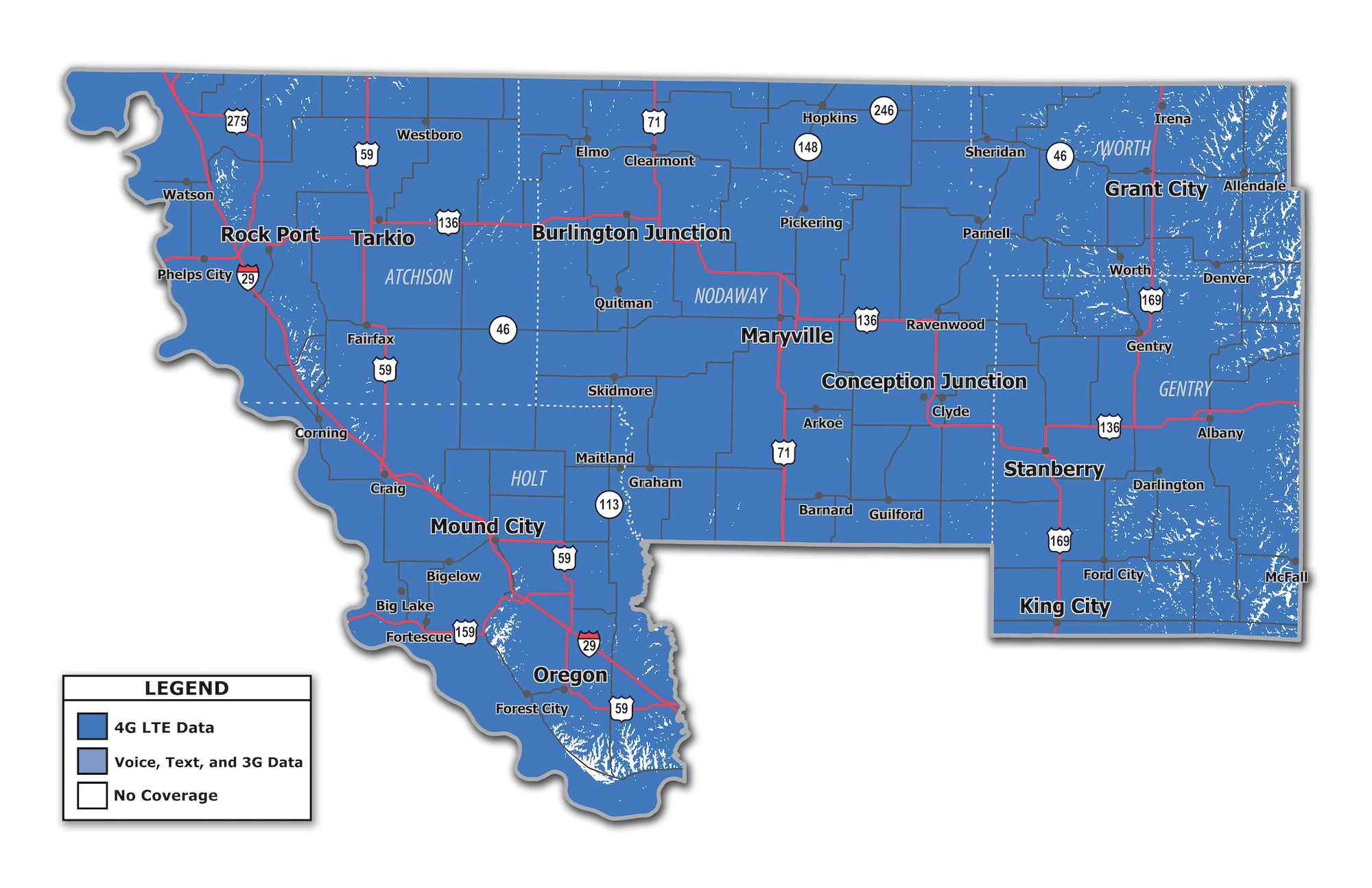 NorthwestCell local coverage map